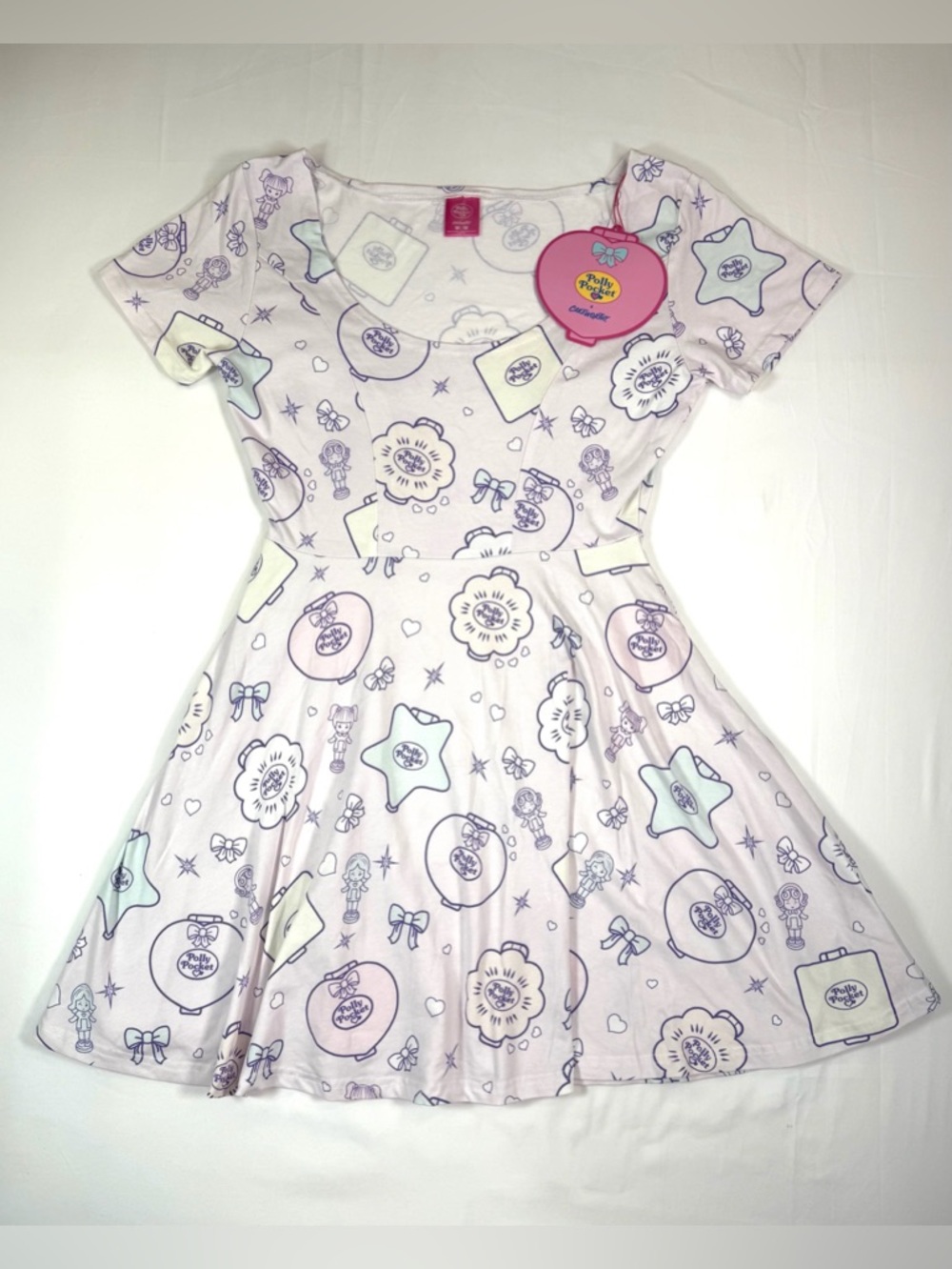 NWT POLLY POCKET X CAKEWORTHY Women’s M Dress Y2K Coquette Kawaii Mini Dress NEW - Picture 2 of 16